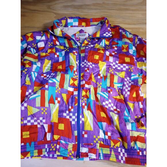 Vintage Janeve XL Jacket 90s Geometric Windbreaker Retro - Picture 2 of 4
